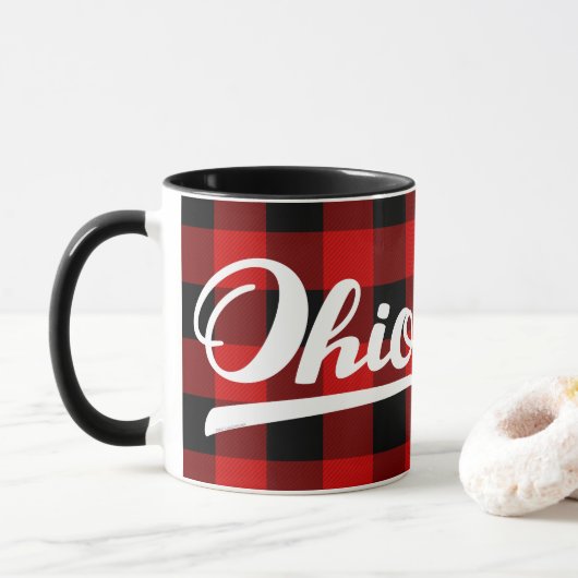 Ohio Script Red Buffalo Check Pattern Souvenir Mok (Met donut)