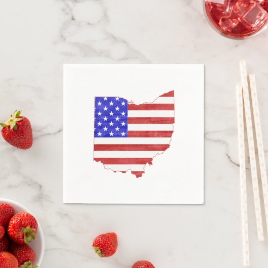 Ohio Shaped American Flag Patriotic Paper Party Servetten (Insitu)