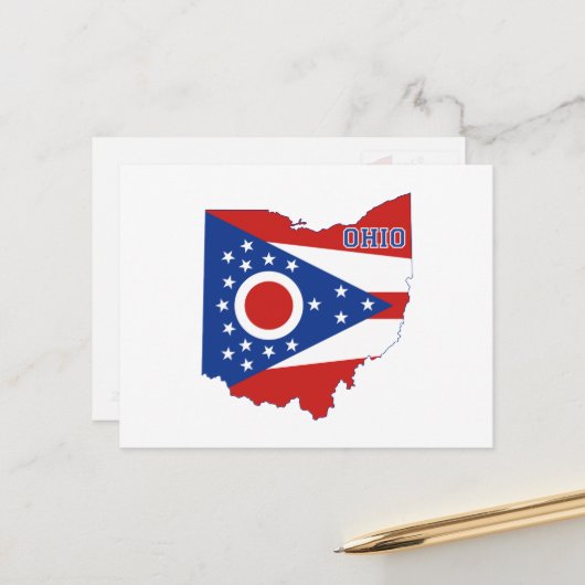 Ohio Shaped Ohioan State Flag met Buckeye Name Briefkaart (Voorkant / Achterkant in situ)