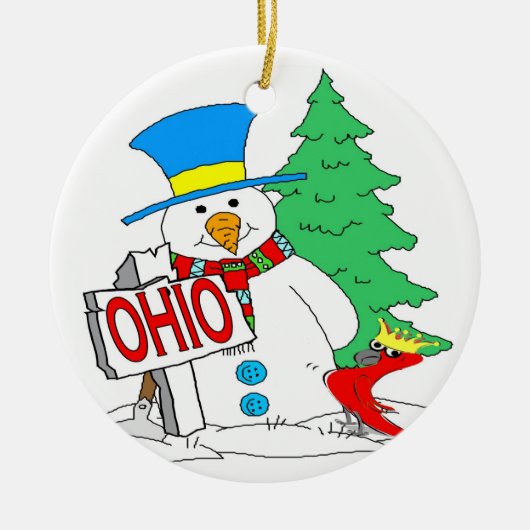 Ohio Snowman Cardinal Keramisch Ornament (Voorkant)