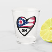 Ohio staatsvlag in Heart, OH heet glas (Voorkant)