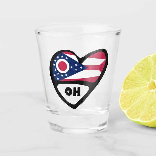 Ohio staatsvlag in Heart, OH heet glas (Voorkant)