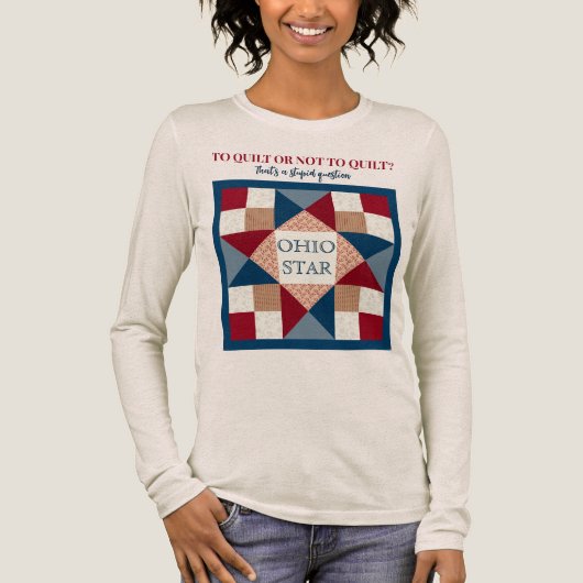 Ohio Star Quilt Block - Marine, Rood, Tan Tri-Blend Shirt (Voorkant)