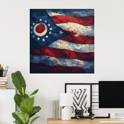 Ohio State Flag Design | Buckeye State Pride Gift Poster (Thuiskantoor)