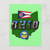 Ohio State Map, Afbeelding Text, Vlag en Zegel Briefkaart (Voorkant)