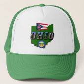 Ohio State Map, Afbeelding Text, Vlag en Zegel Trucker Pet (Voorkant)