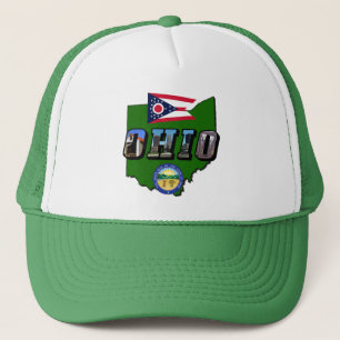 Ohio State Map, Afbeelding Text, Vlag en Zegel Trucker Pet