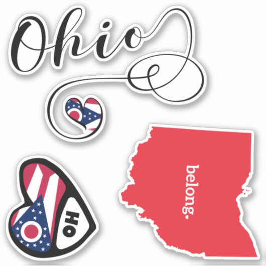 Ohio State Map & Flag 3 Verschillende Die Cut Stic Sticker (Voorkant)