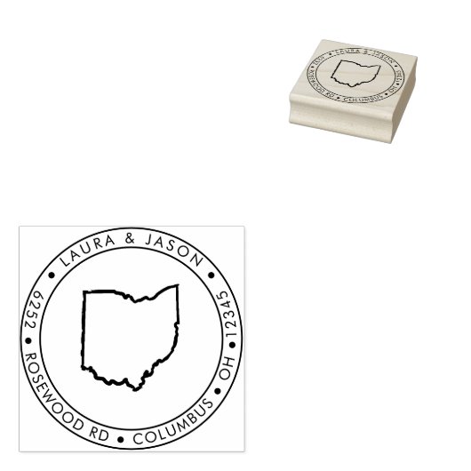 Ohio State Map Retouradres Hout Rubberstempel (Gestempeld)