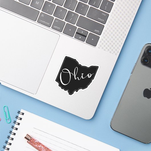 Ohio State Shape Outline - Ohio Kaart Outline Sticker (Laptop met iPhone)