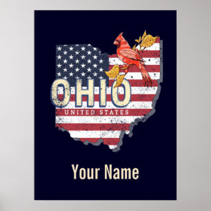 Ohio State United States Retro Map  USA Poster