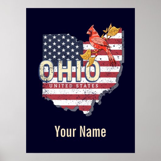 Ohio State United States Retro Map  USA Poster (Voorkant)