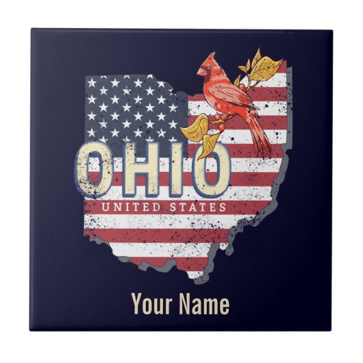 Ohio State United States Retro Map  USA Tegeltje (Voorkant)