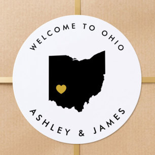 Ohio Trouwdag Welkom Sticker Label, Zwart & Goud
