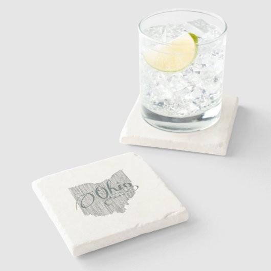 Ohio  Typografie Buckeye State Shaped Gray Stenen Onderzetter (Zijkant)