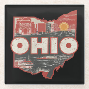  Ohio USA Kaart Briefkaart Glazen Onderzetter