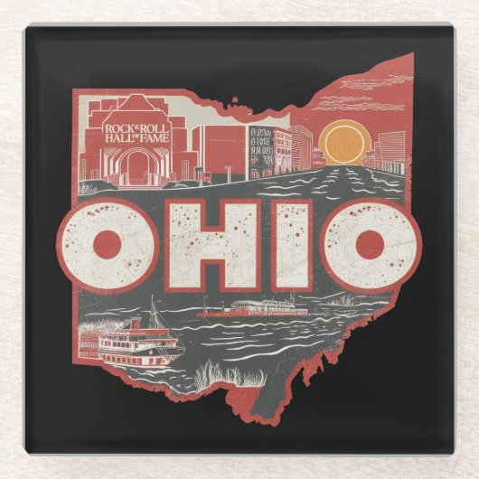  Ohio USA Kaart Briefkaart Glazen Onderzetter (Voorkant)