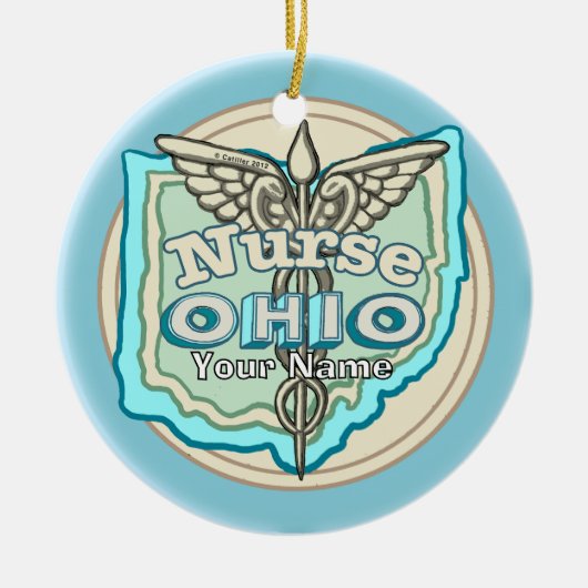 Ohio Verpleegster Caduceus Keramisch Ornament (Voorkant)