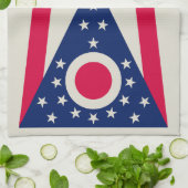 Ohio-vlag: De Buckeye-staatbanner Theedoek (Gevouwen)