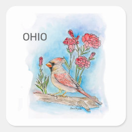 Ohio-vogel en -bloem vierkante sticker