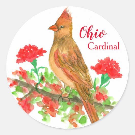 Ohio Vogel Kardinaal Rode Anjers Bloem Ronde Sticker (Voorkant)