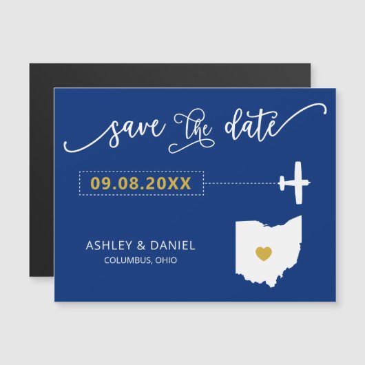 Ohio Wedding Save the Date Kaart, Map Magnetische Uitnodiging (Voorkant / Achterkant)