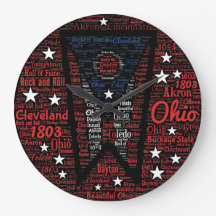 Ohio Word Art Round (Grote) wandklok