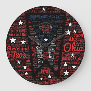 Ohio Word Art Round (Grote) wandklok