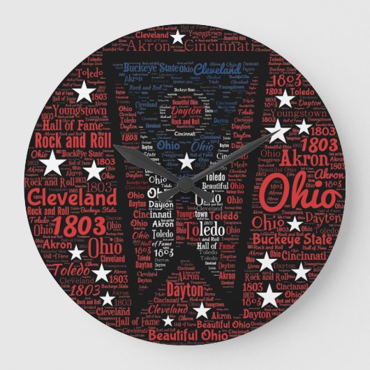 Ohio Word Art Round (Grote) wandklok (Voorkant)