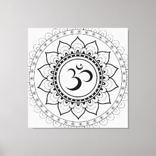 Ohm Mandala Om Mandala Wit & Zwart Canvas Afdruk