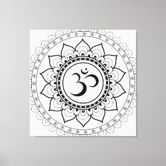 Ohm Mandala Om Mandala Wit & Zwart Canvas Afdruk