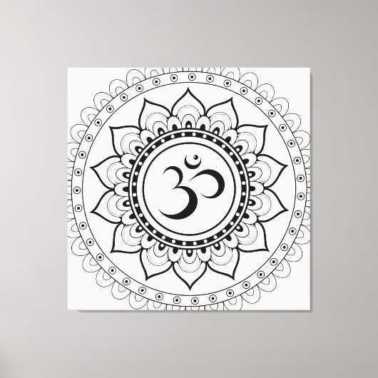 Ohm Mandala Om Mandala Wit & Zwart Canvas Afdruk (Voorkant)