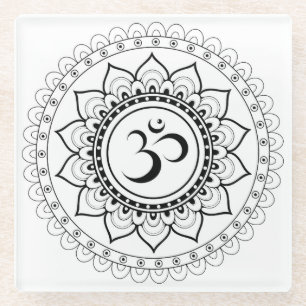 Ohm Mandala Om Mandala Wit & Zwart Glazen Onderzetter