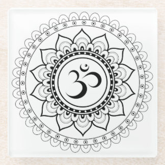 Ohm Mandala Om Mandala Wit & Zwart Glazen Onderzetter