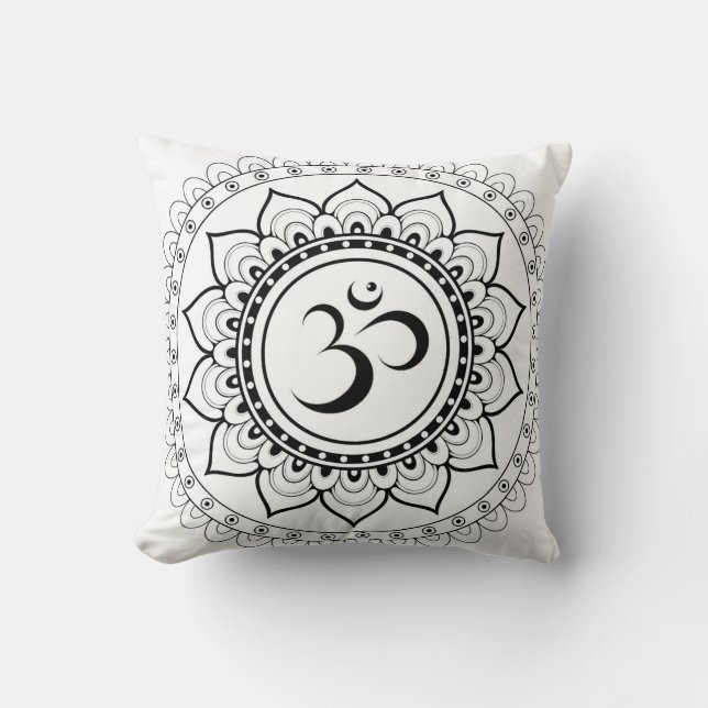Ohm Mandala Om Mandala Wit & Zwart Kussen (Voorkant)