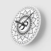 Ohm Mandala Om Mandala Wit & Zwart Ronde Klok (Hoek)