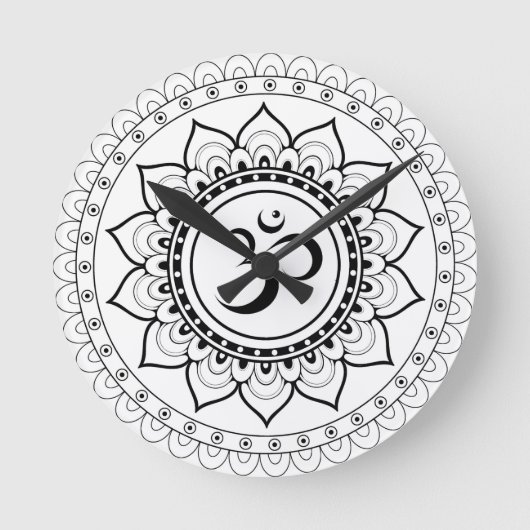 Ohm Mandala Om Mandala Wit & Zwart Ronde Klok (Voorkant)