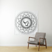 Ohm Mandala Om Mandala Wit & Zwart Wandkleed (In Situ (horizontaal))