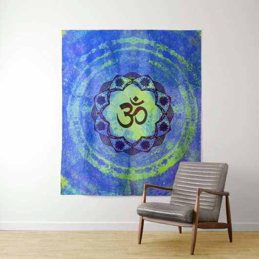 Ohm-symbool, mandala - groen wandkleed (In situ)