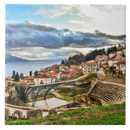 Ohrid, Macedonië panoramisch uitzicht Tegeltje (Voorkant)