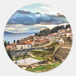 Ohrid, Macedonië panoramisch zicht Ronde Sticker