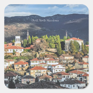 Ohrid, Noord-Macedonië pittoreske foto, Vierkante Sticker