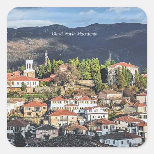 Ohrid, Noord-Macedonië pittoreske foto, Vierkante Sticker (Voorkant)