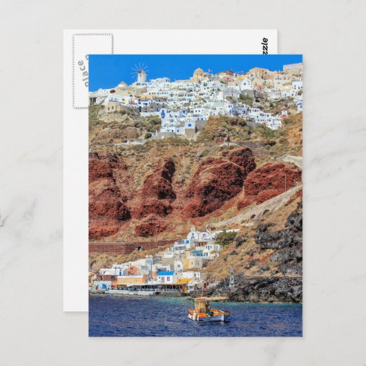 Oia, dorp op het eiland Santorini, Noord-Griekenla Briefkaart (Voorkant / Achterkant)