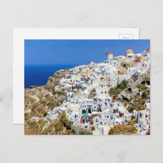 Oia, dorp op het eiland Santorini, Noord-Griekenla Briefkaart (Voorkant / Achterkant)