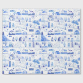 Oia Santorini Greece Watercolor Townscape Painting Cadeaupapier (Vlak)