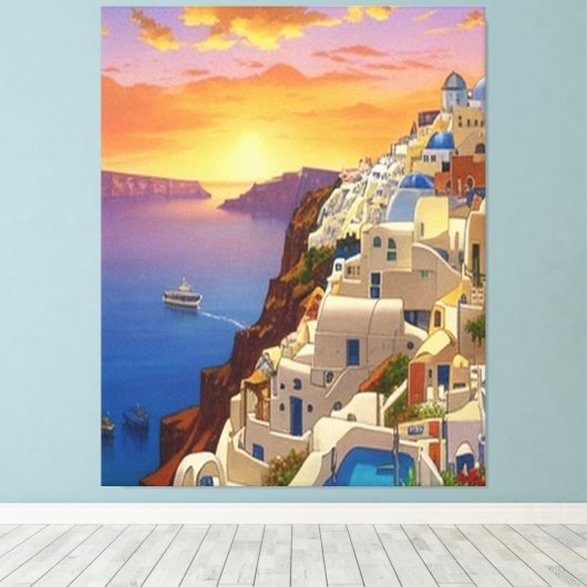 Oia, Santorini, Griekenland Art Canvas Afdruk (Insitu (Houten vloer))