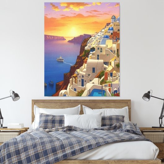 Oia, Santorini, Griekenland Art Canvas Afdruk (Insitu (Slaapkamer))