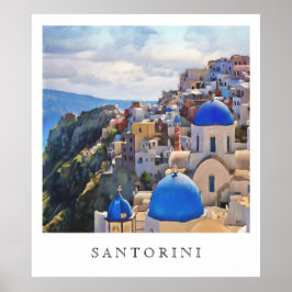 Oia, Santorini. Griekenland. Olieverf. Art Print