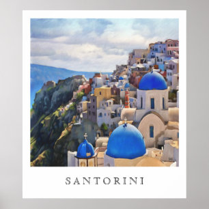 Oia, Santorini. Griekenland. Olieverf. Art Print